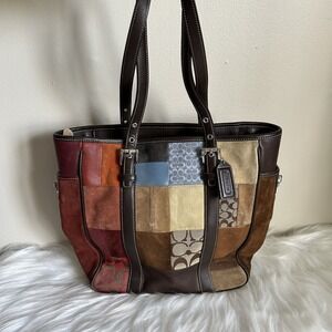 Coach Holiday Patchwork Multicolor Leather Suede Gallery Tote Bag Good